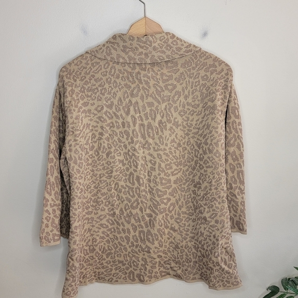 Chico's | Tan Leopard Foldover Turtleneck Sweater with Metallic Shimmer - Picture 3 of 5